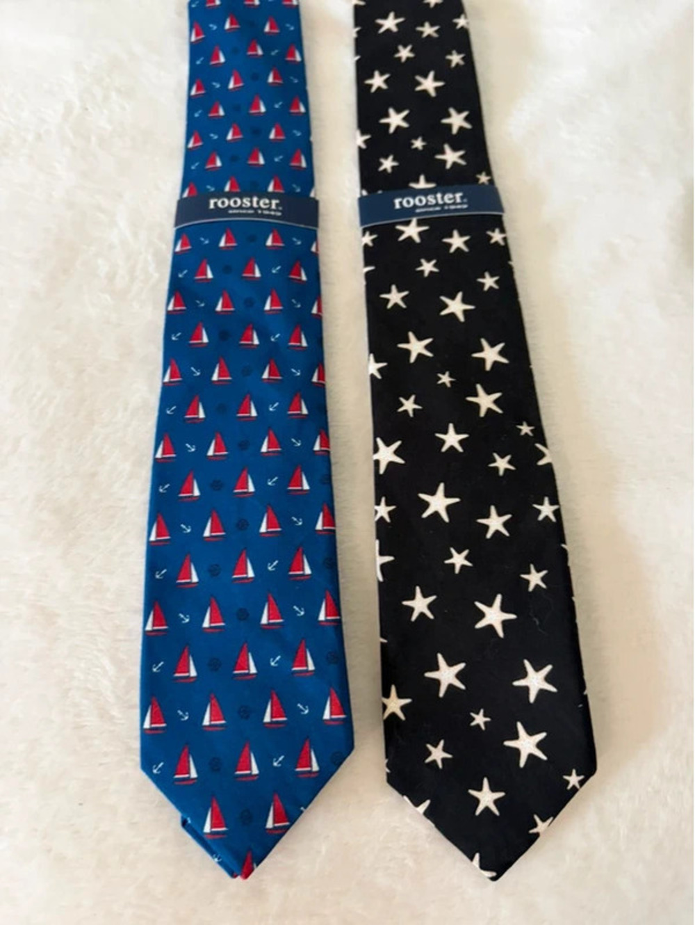 Rooster Nautical Ties Lot of 2 Sailboat Anchor Starfish Print NEW Set